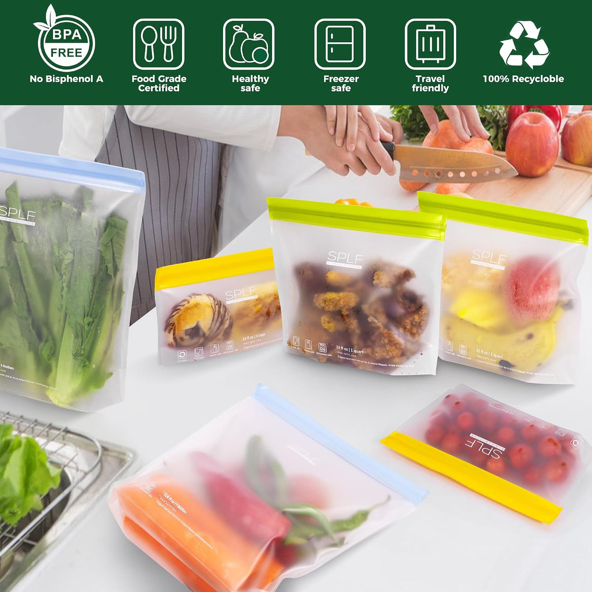 Stand-Up Reusable Quart Freezer Bags Dishwasher Safe