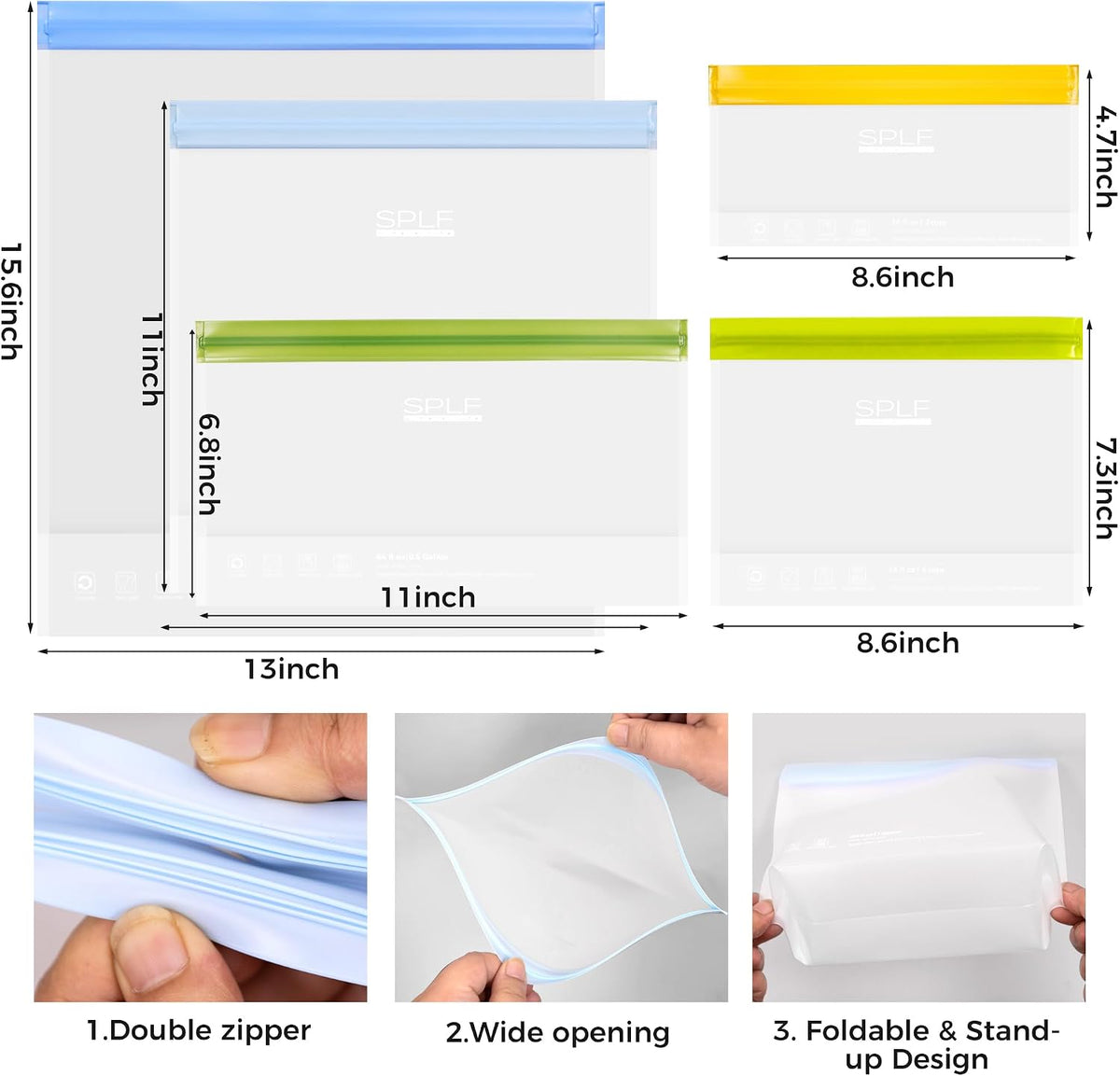 Stand-Up Reusable Quart Freezer Bags Dishwasher Safe