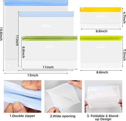 Stand-Up Reusable Quart Freezer Bags Dishwasher Safe