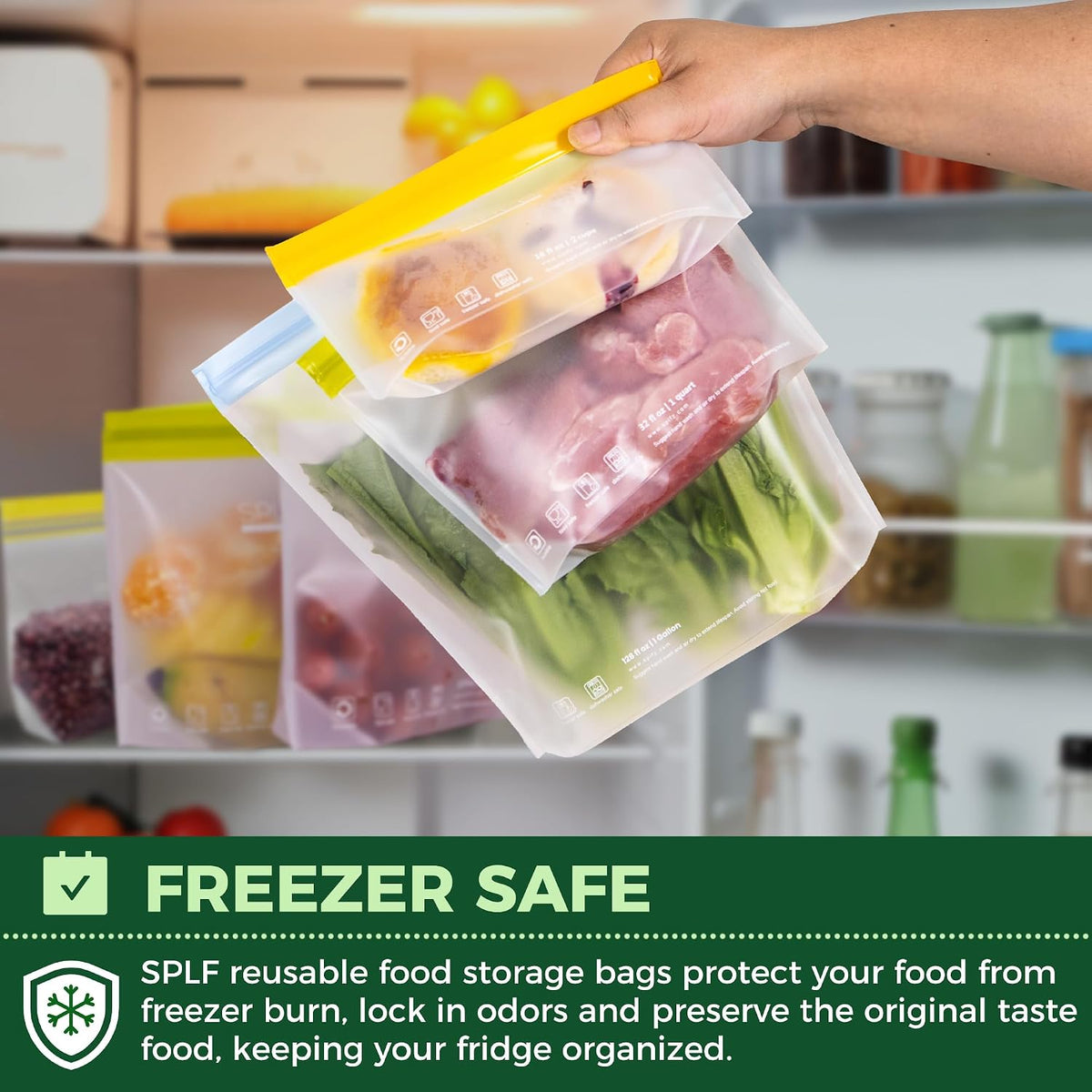 Stand-Up Reusable Quart Freezer Bags Dishwasher Safe
