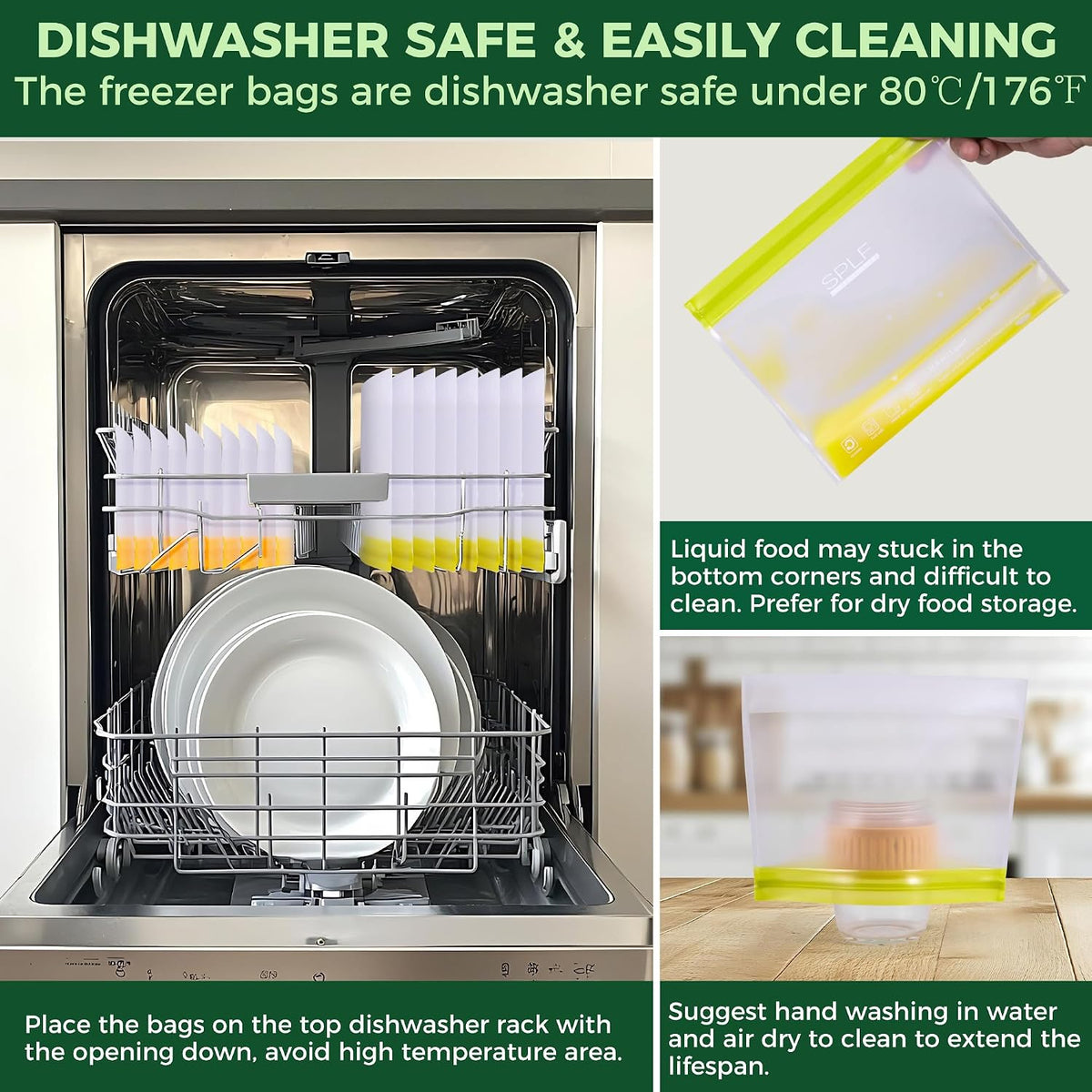 Stand-Up Reusable Quart Freezer Bags Dishwasher Safe