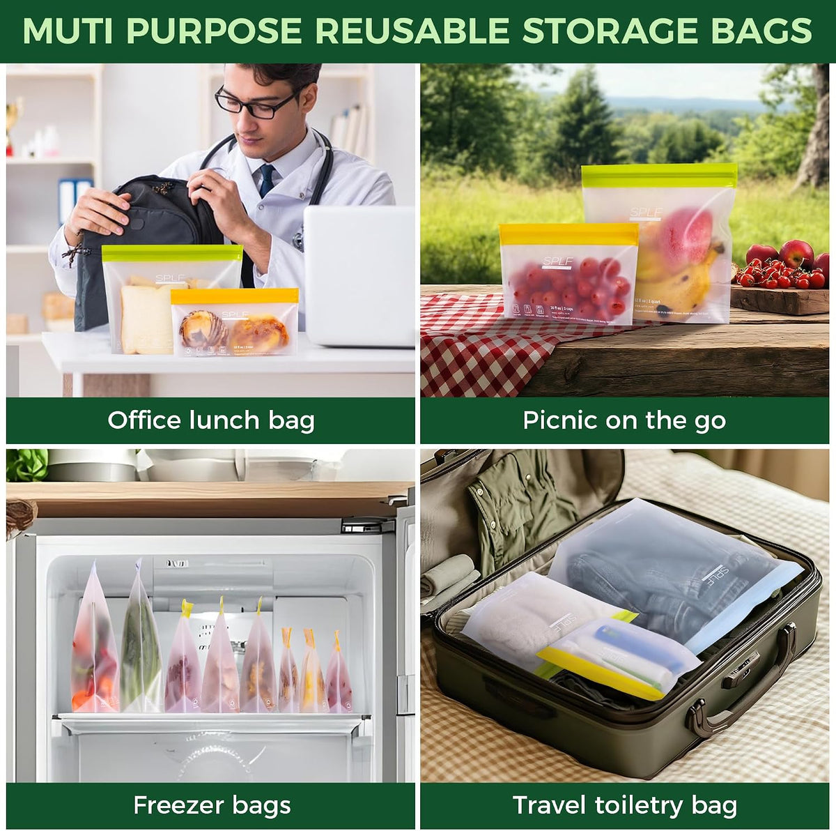 Stand-Up Reusable Quart Freezer Bags Dishwasher Safe