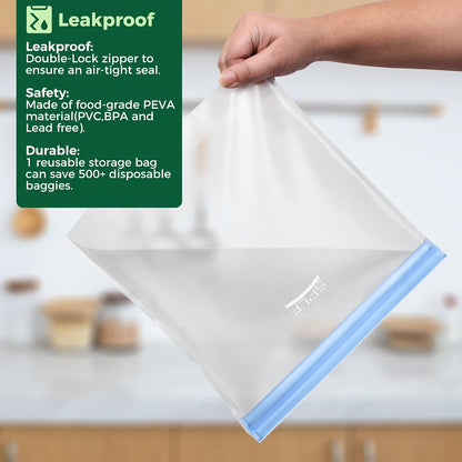 Stand-Up Reusable Quart Freezer Bags Dishwasher Safe