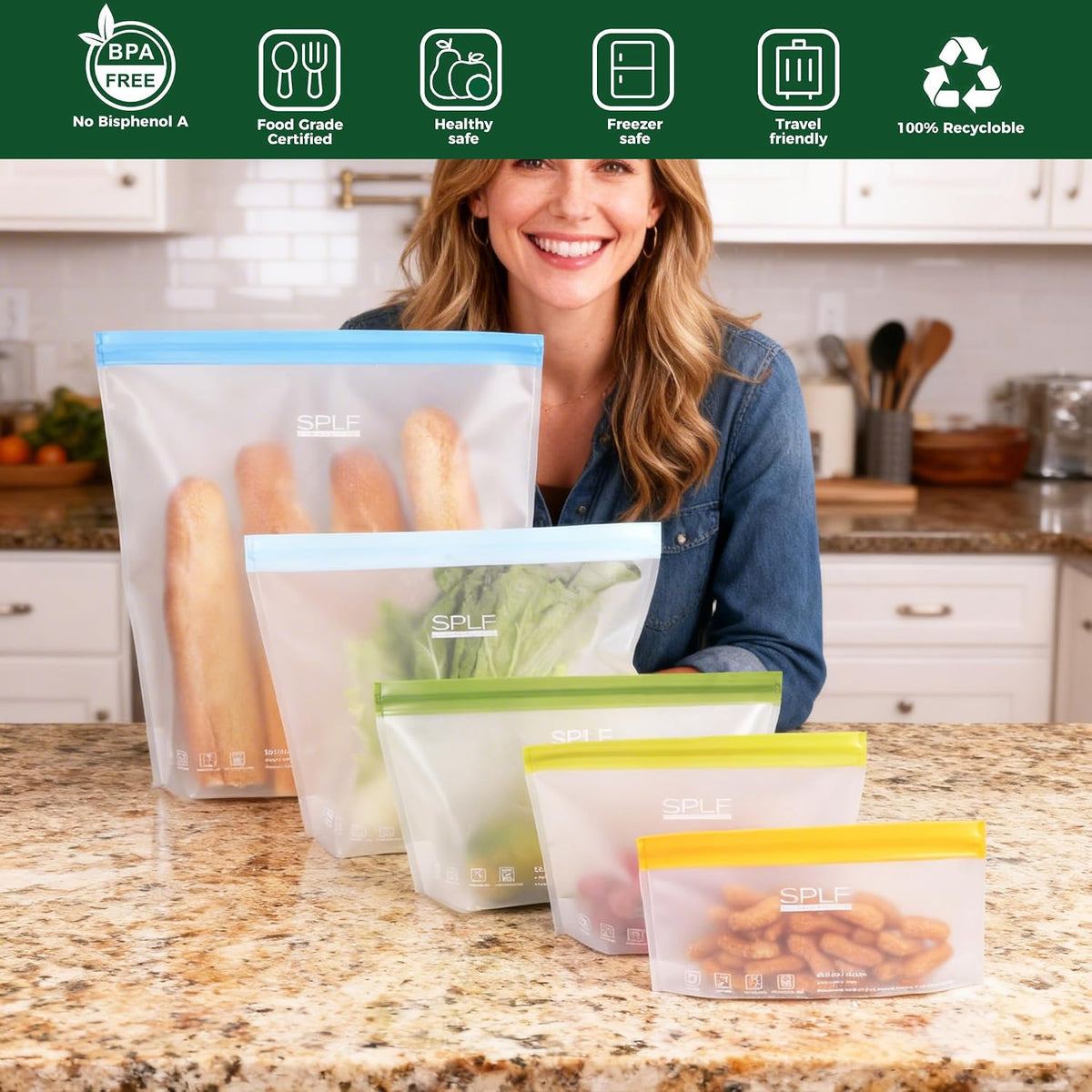 Stand-Up Reusable Quart Freezer Bags Dishwasher Safe
