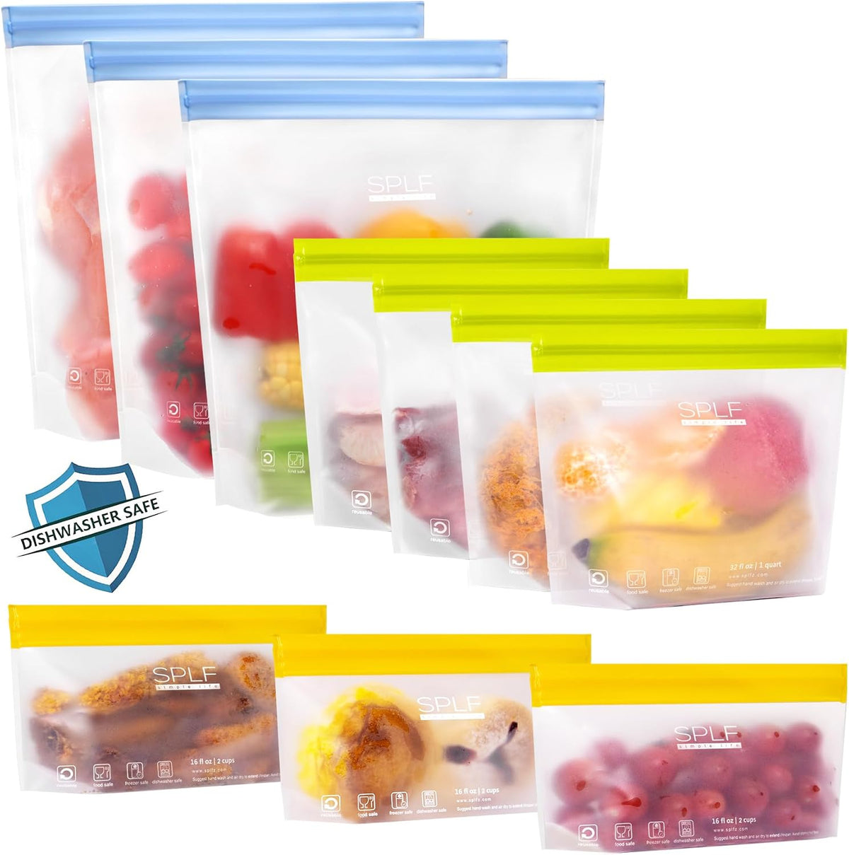 Stand-Up Reusable Quart Freezer Bags Dishwasher Safe