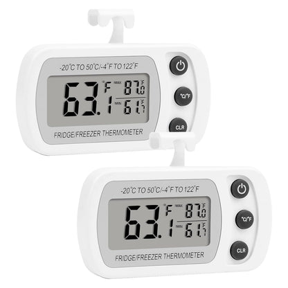 Digital Refrigerator Thermometer 2 Pack for Fridge Freezer Cooler Waterproof, White