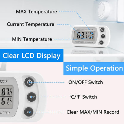 Digital Refrigerator Thermometer 2 Pack for Fridge Freezer Cooler Waterproof, White