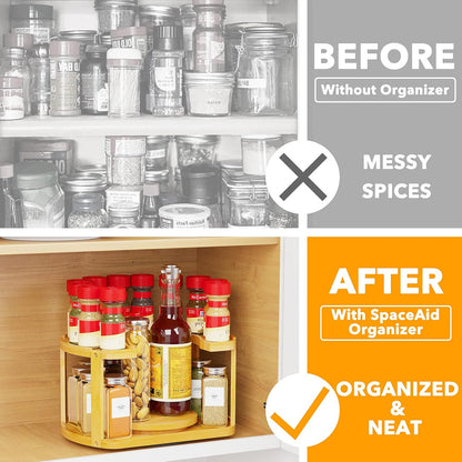 2 Tier Bamboo Spice Rack Organizer, Lazy Susan Turntable for Cabinet, Home Kitchen Spices Spinning Rotating Shelf Racks for Pantry Seasoning Bottle Holder Storage (Two Tier, Natural)