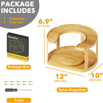 2 Tier Bamboo Spice Rack Organizer, Lazy Susan Turntable for Cabinet, Home Kitchen Spices Spinning Rotating Shelf Racks for Pantry Seasoning Bottle Holder Storage (Two Tier, Natural)