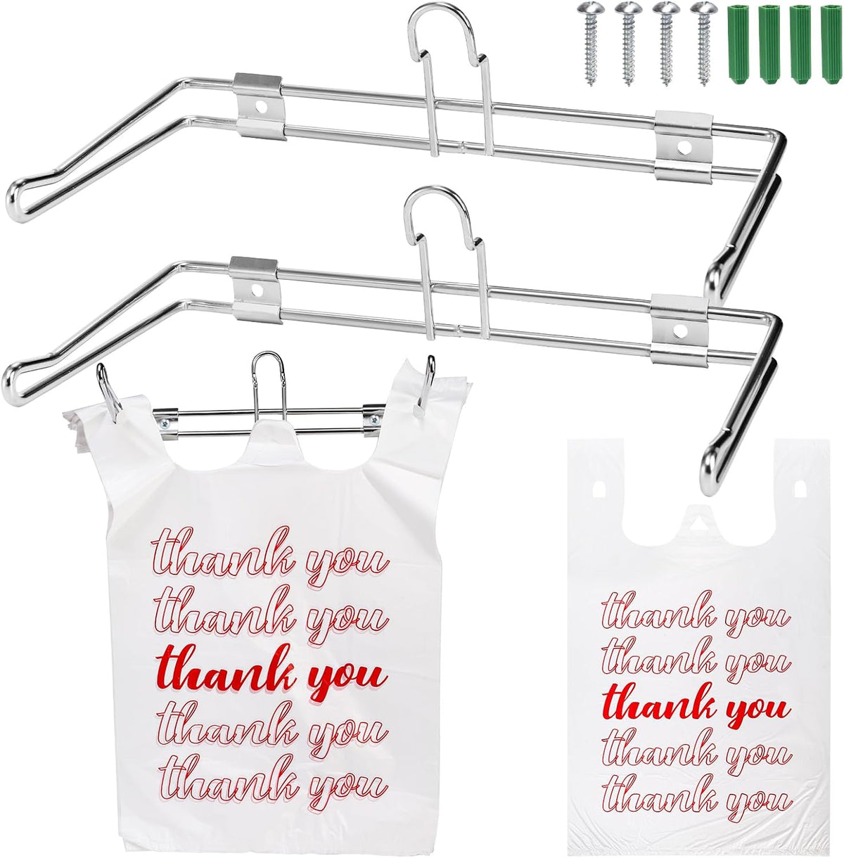 Lawei 2 Pack T-Shirt Bag Rack, Wall Mount Iron T-Shirt Bags Holder for Plastic Bags, Hanging Bag Holder/Dispenser for Grocery Store, Restaurant, Farmers Market, Retail Store and Business, 6 Inch Arms