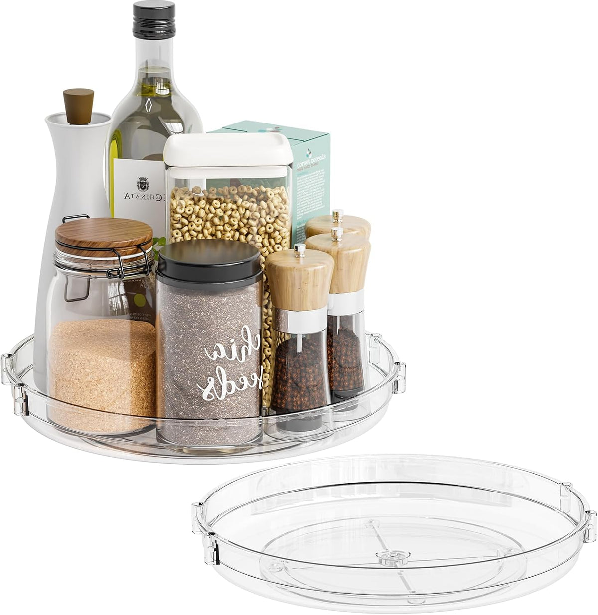4 Pack Rotating Small Lazy Susan Turntable Organizer for Cabinet,9.5 Inch Clear Acrylic Spice Rack,Turn Table Organizers for Refrigerator,Kitchen,Pantry and Vanity Makeup,Bathroom Countertop Organizer