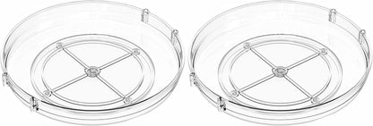4 Pack Rotating Small Lazy Susan Turntable Organizer for Cabinet,9.5 Inch Clear Acrylic Spice Rack,Turn Table Organizers for Refrigerator,Kitchen,Pantry and Vanity Makeup,Bathroom Countertop Organizer
