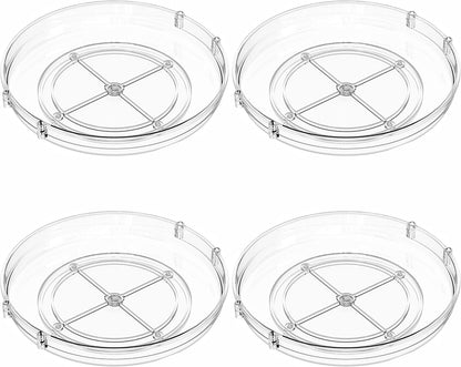 4 Pack Rotating Small Lazy Susan Turntable Organizer for Cabinet,9.5 Inch Clear Acrylic Spice Rack,Turn Table Organizers for Refrigerator,Kitchen,Pantry and Vanity Makeup,Bathroom Countertop Organizer