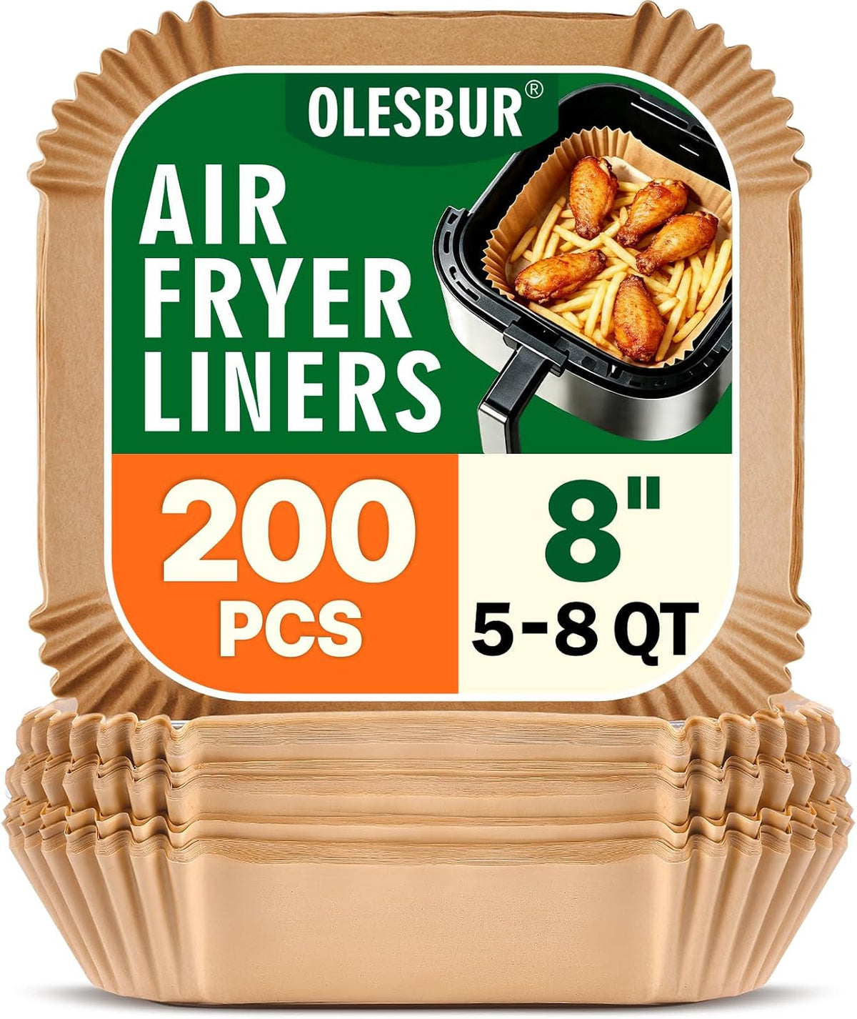 Air Fryer Liners Disposable, 200Pcs 8 Inch Airfryer Paper Liners, Unbleached Parchment Paper for Air Fryer Basket, Non-Stick Air Fryer Accessories, Liners for Baking, Parchment Paper Sheets