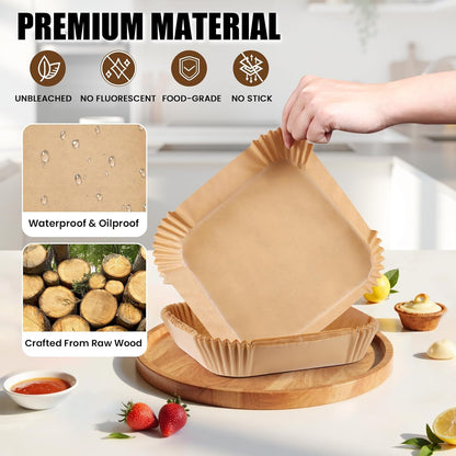 Air Fryer Liners Disposable, 200Pcs 8 Inch Airfryer Paper Liners, Unbleached Parchment Paper for Air Fryer Basket, Non-Stick Air Fryer Accessories, Liners for Baking, Parchment Paper Sheets