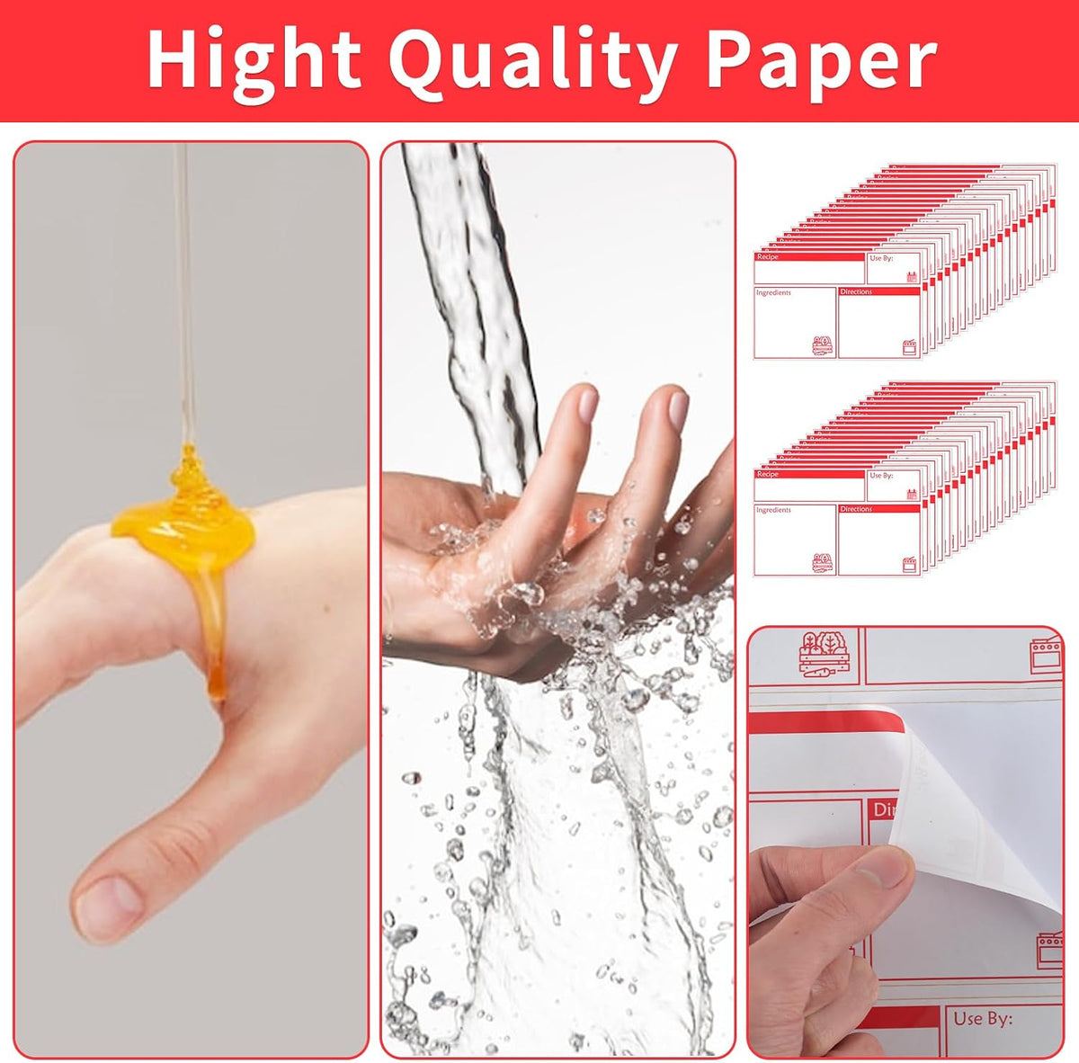 100pcs Labels for Freezer Bags Freezer Meal Labels with Instructions 3.2 X 5 inch Oil and Water Resistant Labels Food Labels for Freezer Storage for Leftovers in Fridge Removable Freezer (Red)