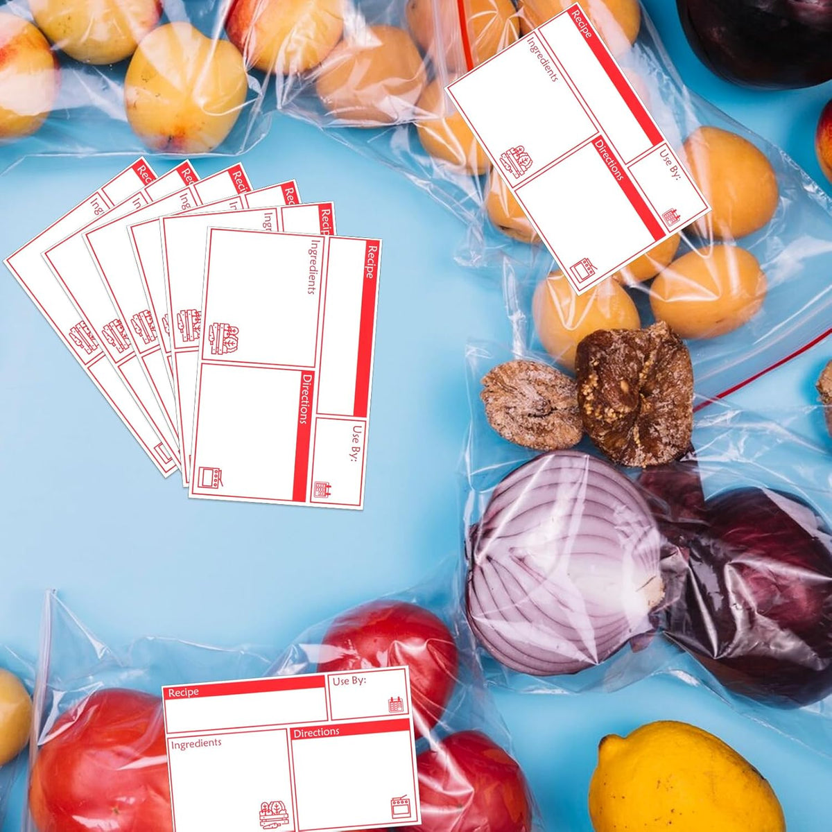100pcs Labels for Freezer Bags Freezer Meal Labels with Instructions 3.2 X 5 inch Oil and Water Resistant Labels Food Labels for Freezer Storage for Leftovers in Fridge Removable Freezer (Red)