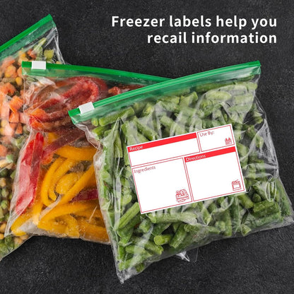 100pcs Labels for Freezer Bags Freezer Meal Labels with Instructions 3.2 X 5 inch Oil and Water Resistant Labels Food Labels for Freezer Storage for Leftovers in Fridge Removable Freezer (Red)