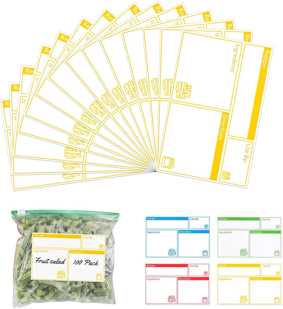100pcs Labels for Freezer Bags Freezer Meal Labels with Instructions 3.2 X 5 inch Oil and Water Resistant Labels Food Labels for Freezer Storage for Leftovers in Fridge Removable Freezer (Red)