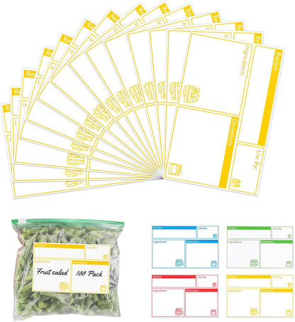 100pcs Labels for Freezer Bags Freezer Meal Labels with Instructions 3.2 X 5 inch Oil and Water Resistant Labels Food Labels for Freezer Storage for Leftovers in Fridge Removable Freezer (Red)