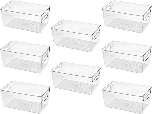 Clear Plastic Storage Bins, Pantry Organizers and Storage or Kitchen Organization and Storage Containers Bins for Organizing, Fridge, Freezer, Bathroom, Pantries, Refrigerator, Cabinet Organizer Bin