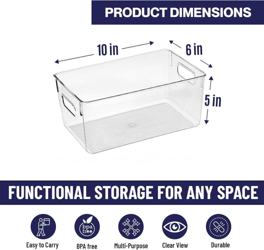 Clear Plastic Storage Bins, Pantry Organizers and Storage or Kitchen Organization and Storage Containers Bins for Organizing, Fridge, Freezer, Bathroom, Pantries, Refrigerator, Cabinet Organizer Bin