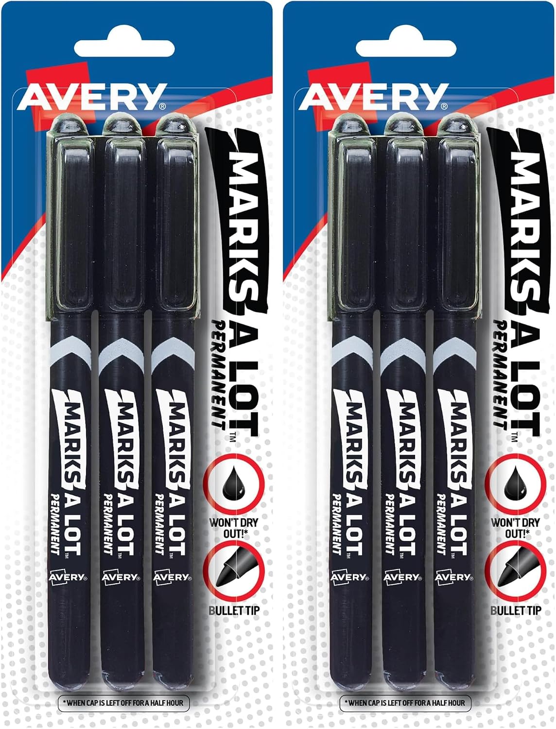 Marks-A-Lot Permanent Markers, Pen-Style Size, Bullet Tip, Water and Wear Resistant, 3 Black Markers (29837)