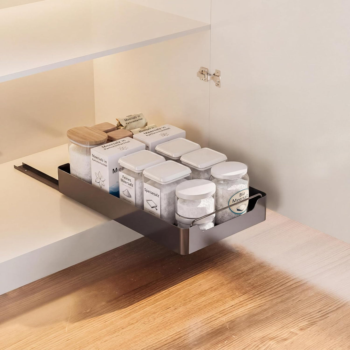 15.7'' Pull Out Cabinet Organizer Fixed with Adhesive Durable Film,Sliding Drawers for Cabinets,No Drilling Required-Stainless Steel Material,Can Be Used for Cabinets, Bathroom Sinks