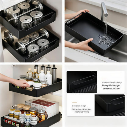 15.7'' Pull Out Cabinet Organizer Fixed with Adhesive Durable Film,Sliding Drawers for Cabinets,No Drilling Required-Stainless Steel Material,Can Be Used for Cabinets, Bathroom Sinks