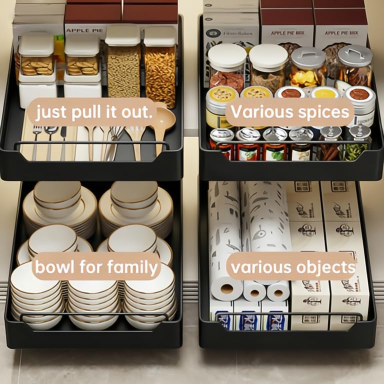 15.7'' Pull Out Cabinet Organizer Fixed with Adhesive Durable Film,Sliding Drawers for Cabinets,No Drilling Required-Stainless Steel Material,Can Be Used for Cabinets, Bathroom Sinks