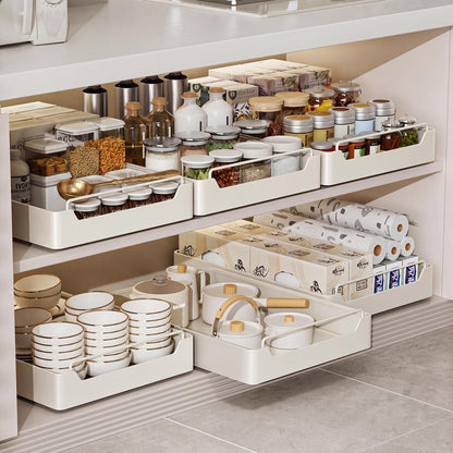 15.7'' Pull Out Cabinet Organizer Fixed with Adhesive Durable Film,Sliding Drawers for Cabinets,No Drilling Required-Stainless Steel Material,Can Be Used for Cabinets, Bathroom Sinks