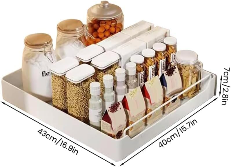 15.7'' Pull Out Cabinet Organizer Fixed with Adhesive Durable Film,Sliding Drawers for Cabinets,No Drilling Required-Stainless Steel Material,Can Be Used for Cabinets, Bathroom Sinks
