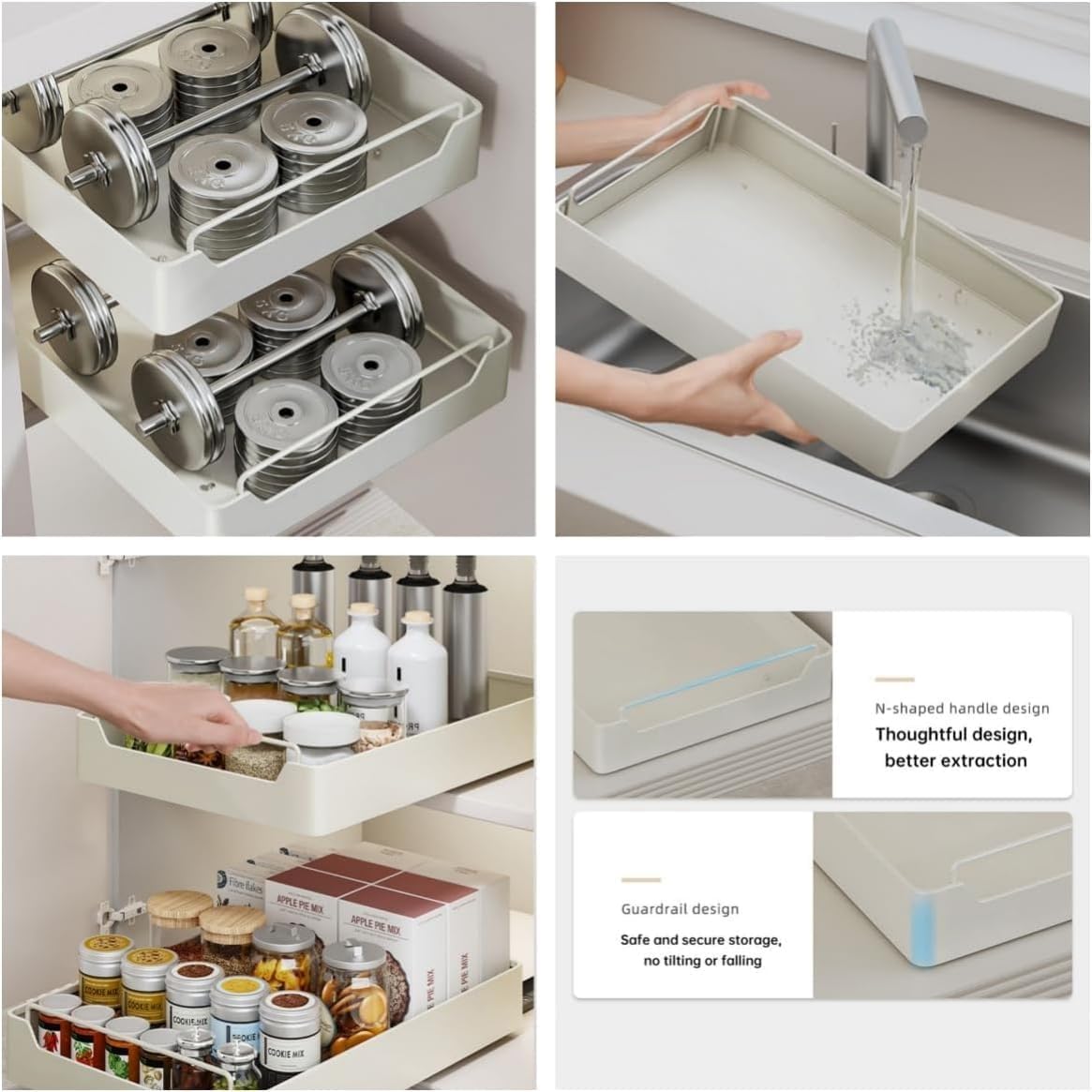 15.7'' Pull Out Cabinet Organizer Fixed with Adhesive Durable Film,Sliding Drawers for Cabinets,No Drilling Required-Stainless Steel Material,Can Be Used for Cabinets, Bathroom Sinks