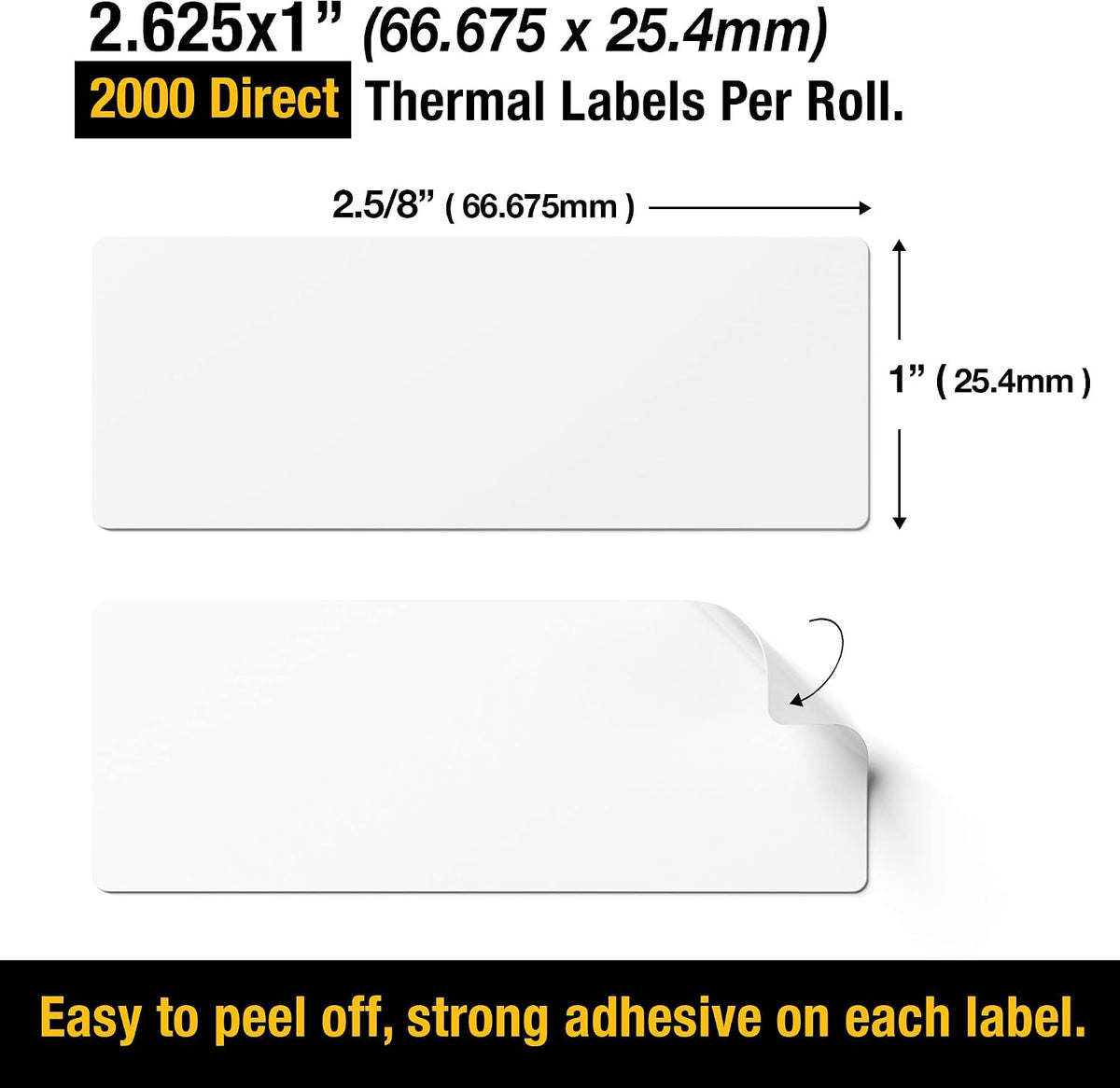 2 5/8" X 1” Direct Thermal Labels 2000 Per Roll Perforated