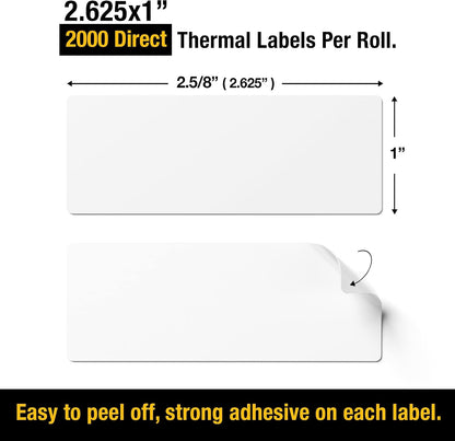 2 5/8" X 1” Direct Thermal Labels 2000 Per Roll Perforated