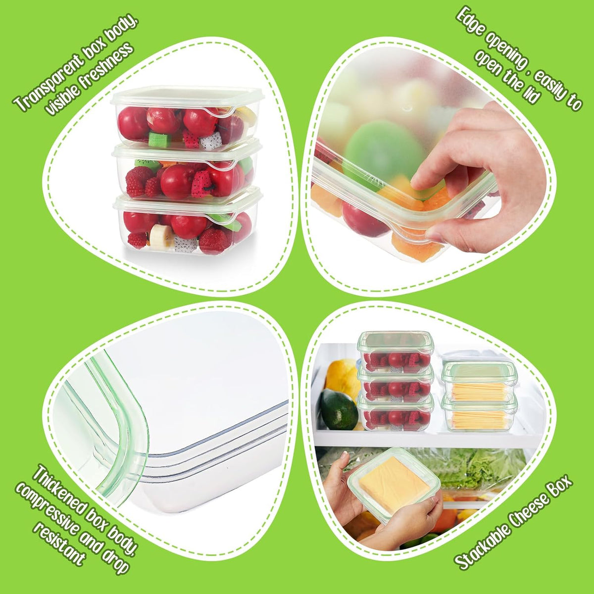 3 Pcs Sliced Cheese Container for Fridge, 22 oz Clear Airtight Slice Holder Container with Lids Plastic Box for Cheese Dessert Refrigerator Deli Food Storage