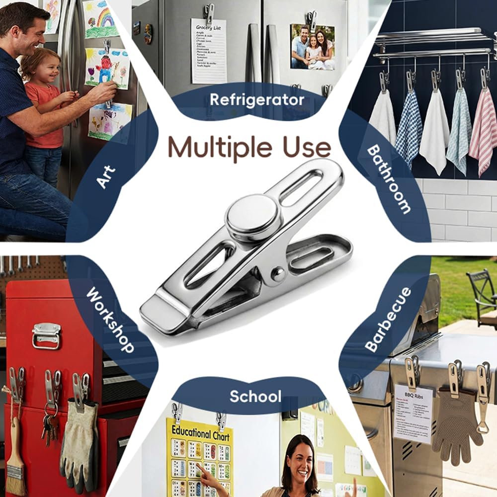 Magnetic Chip Bag Clips for Fridge, 8 Pack Heavy Duty Fridge Magnet with Strong Neodymium, Food Storage & Office Photo Calendar Holders