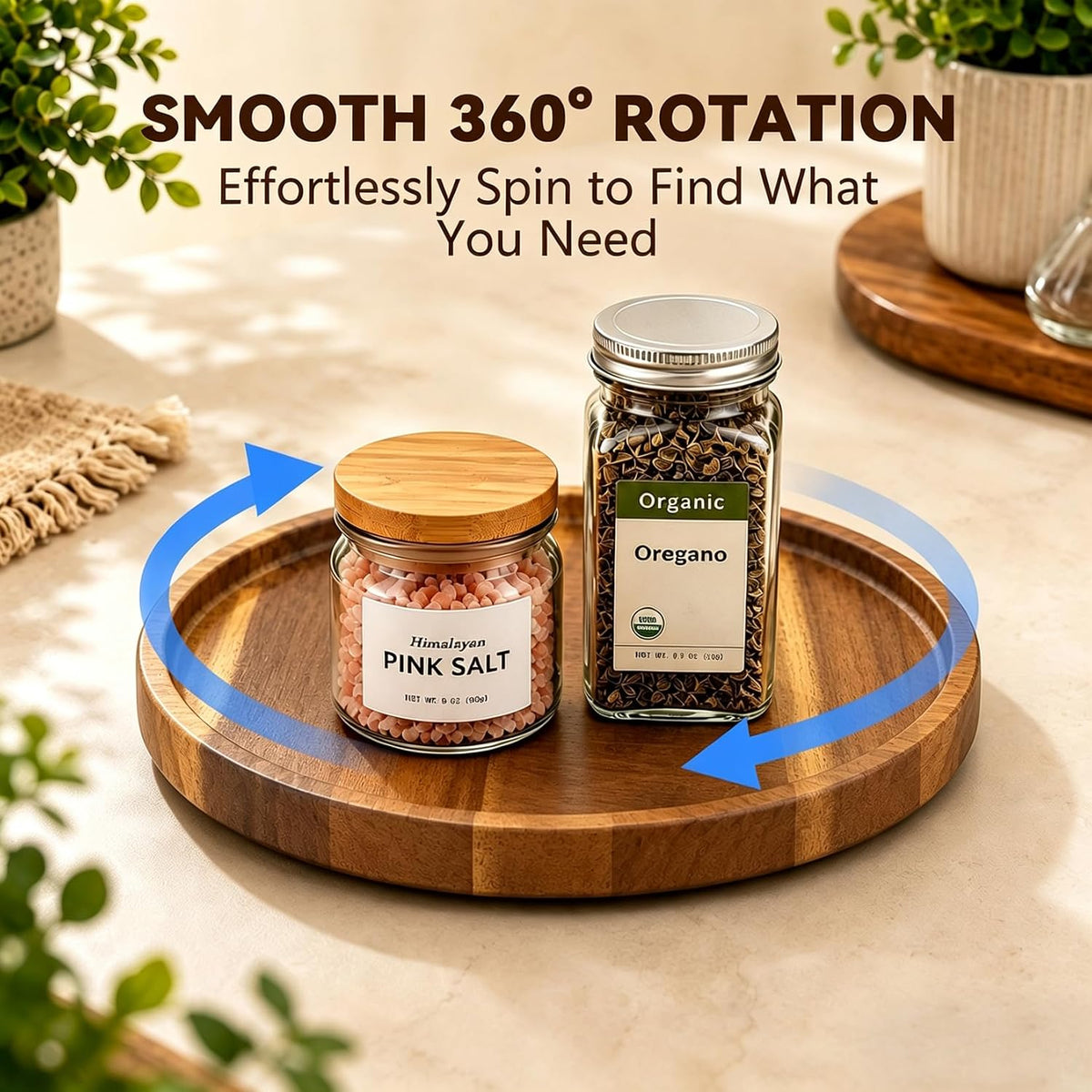 10" Acacia Wood Lazy Susan Organizer Rotating Spice Turntable