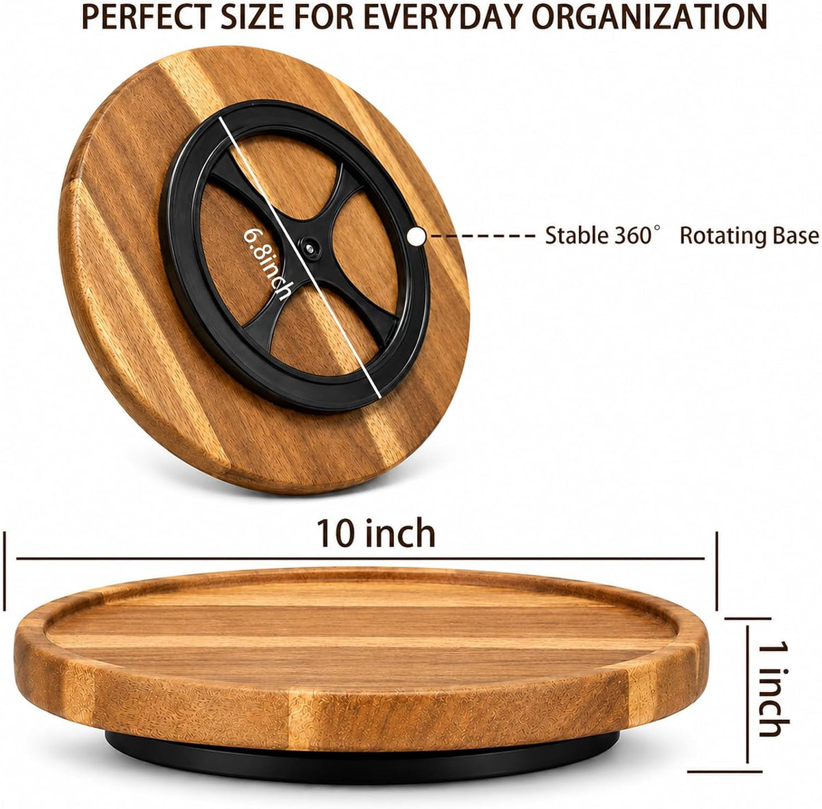 10" Acacia Wood Lazy Susan Organizer Rotating Spice Turntable