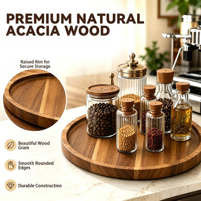 10" Acacia Wood Lazy Susan Organizer Rotating Spice Turntable