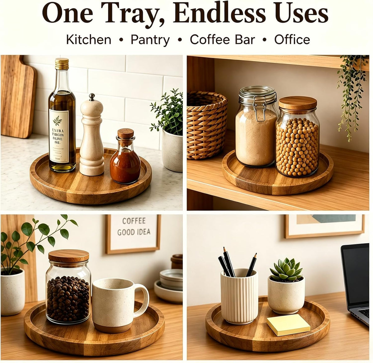 10" Acacia Wood Lazy Susan Organizer Rotating Spice Turntable
