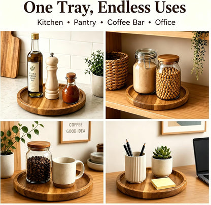 10" Acacia Wood Lazy Susan Organizer Rotating Spice Turntable
