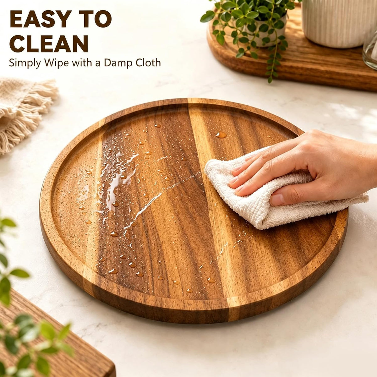 10" Acacia Wood Lazy Susan Organizer Rotating Spice Turntable