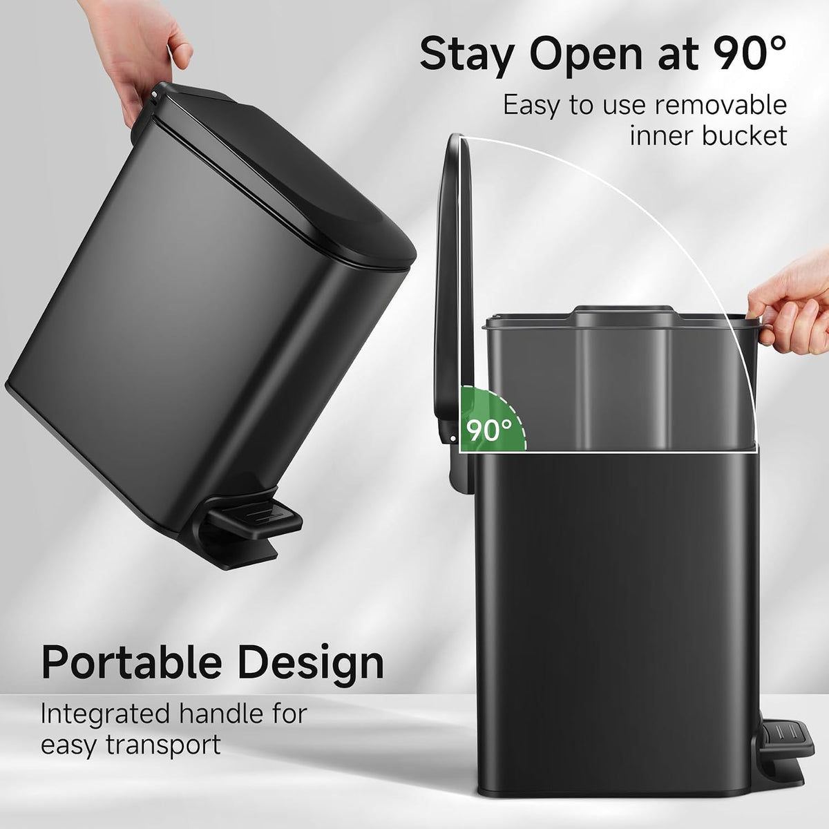 Small Bathroom Trash Can with Lid Soft Close, 1.6 Gal, Matte Black
