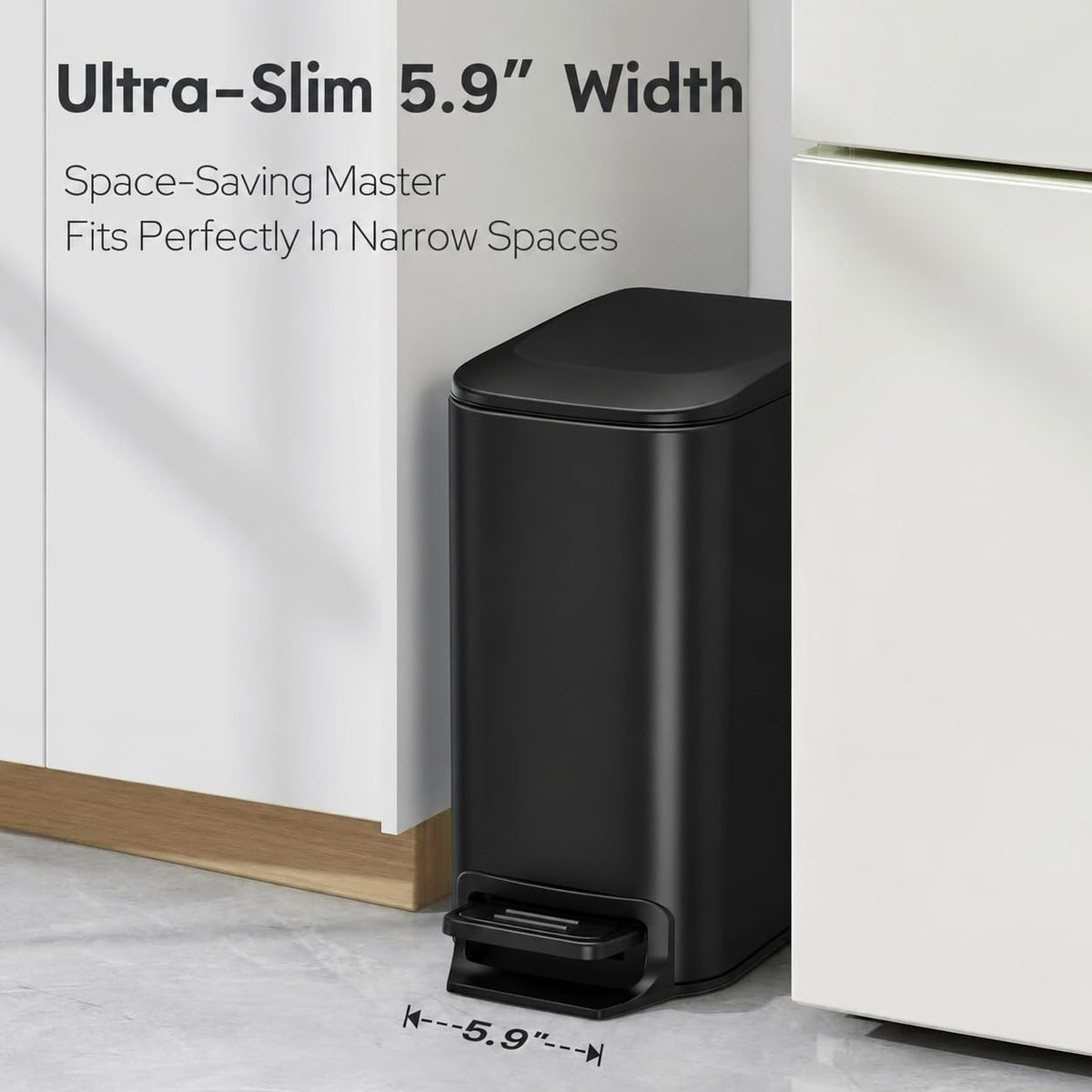 Small Bathroom Trash Can with Lid Soft Close, 1.6 Gal, Matte Black