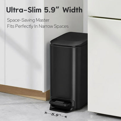 Small Bathroom Trash Can with Lid Soft Close, 1.6 Gal, Matte Black