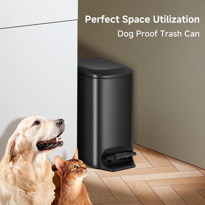 Small Bathroom Trash Can with Lid Soft Close, 1.6 Gal, Matte Black