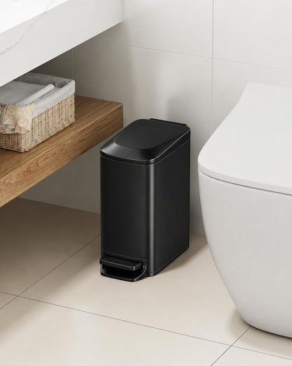 Small Bathroom Trash Can with Lid Soft Close, 1.6 Gal, Matte Black