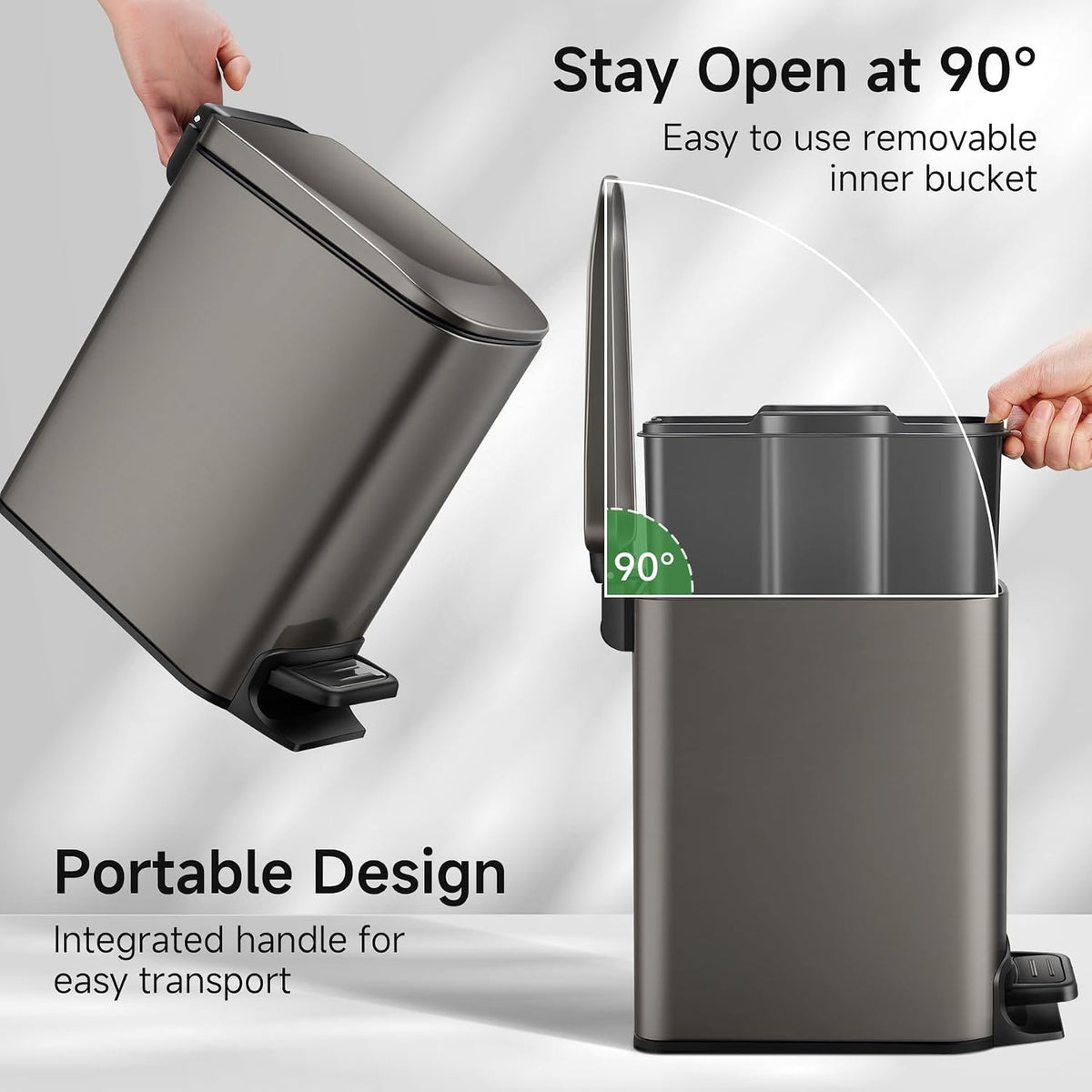 Small Bathroom Trash Can with Lid Soft Close, 1.6 Gal, Matte Black