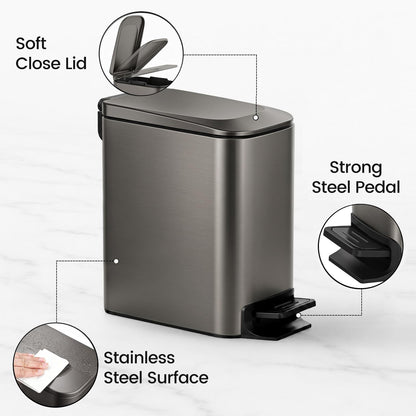 Small Bathroom Trash Can with Lid Soft Close, 1.6 Gal, Matte Black